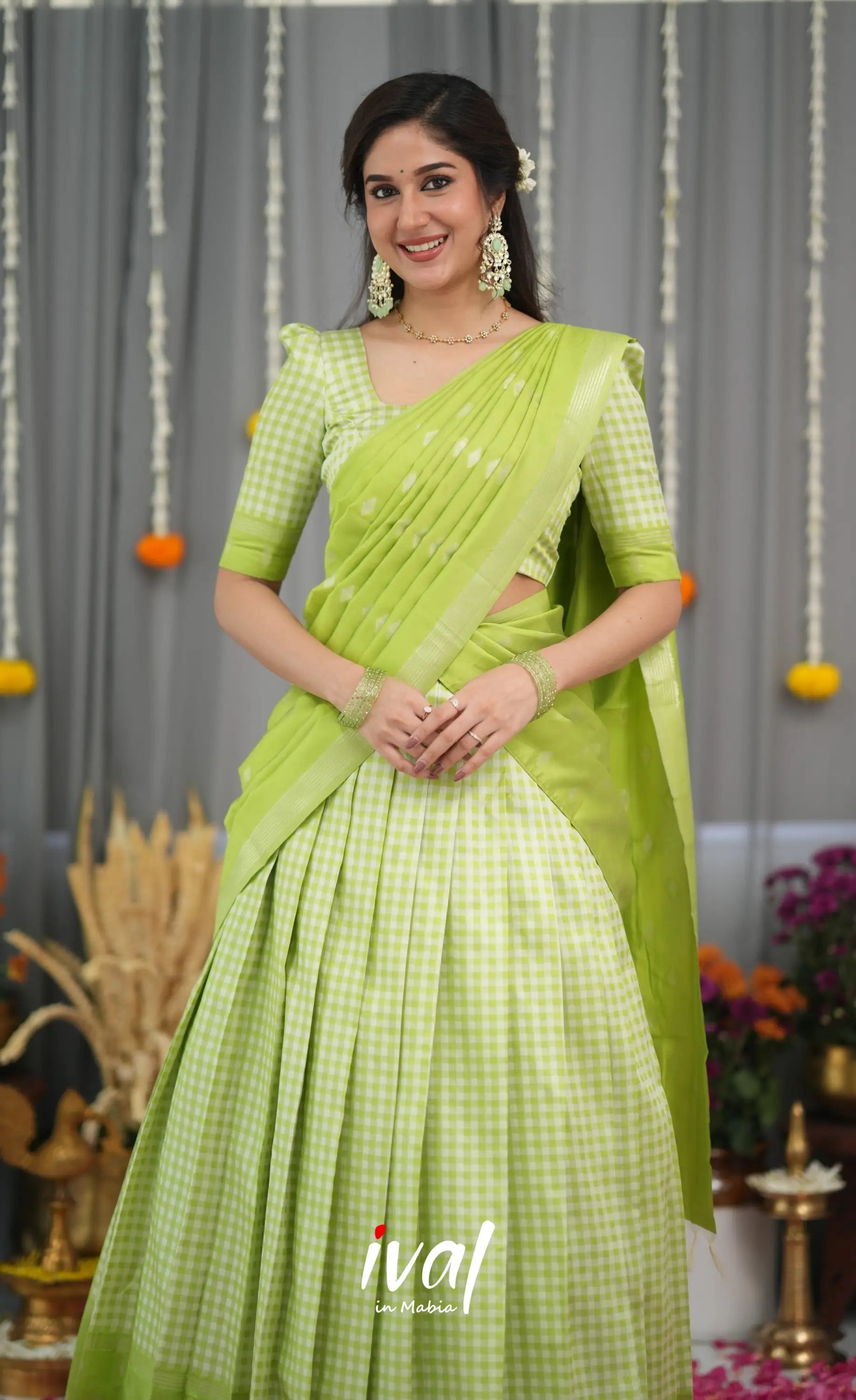 Padmakshi Blended Silk Halfsaree - Light Green Half Sarees