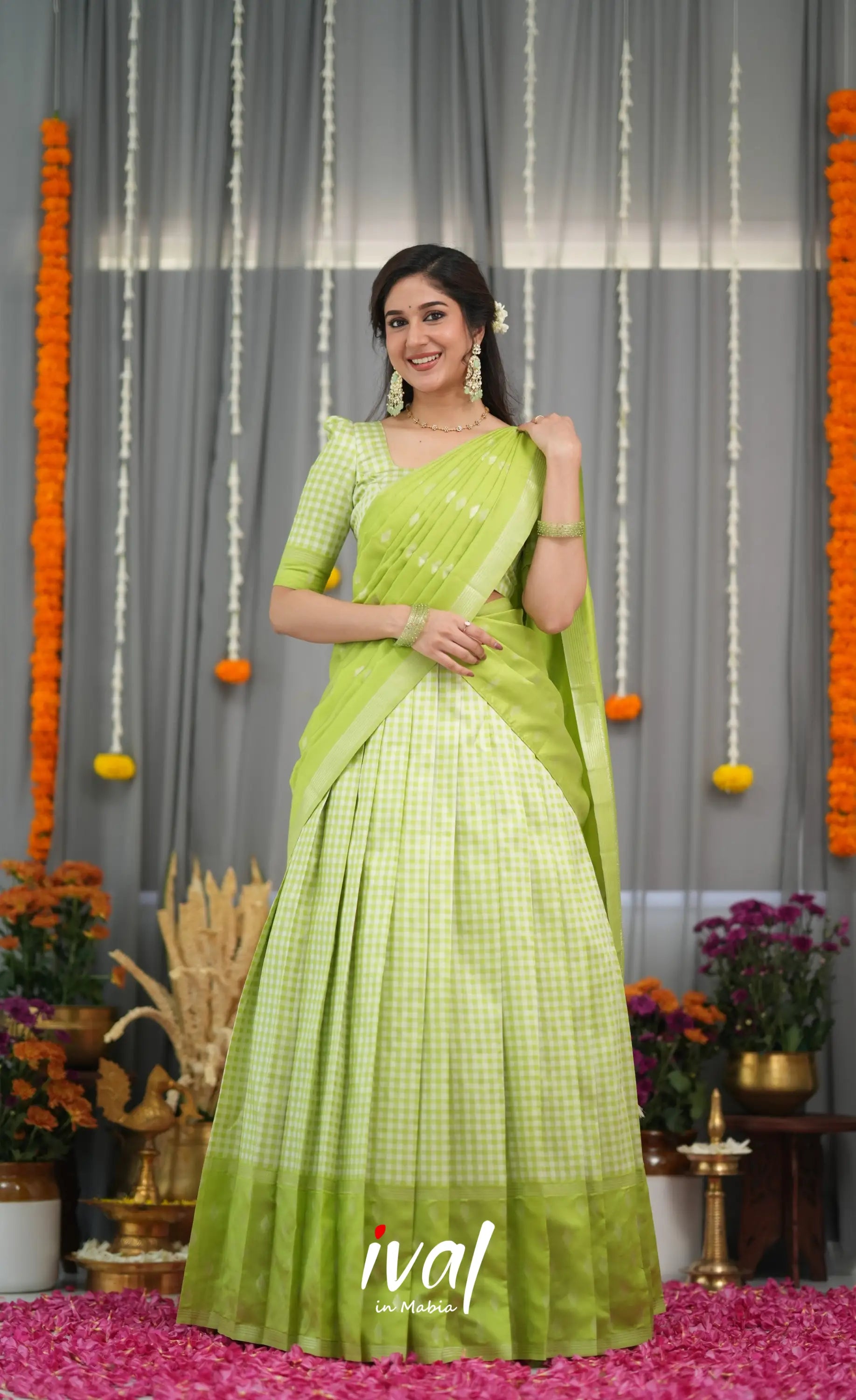 Padmakshi Blended Silk Halfsaree - Light Green Half Sarees