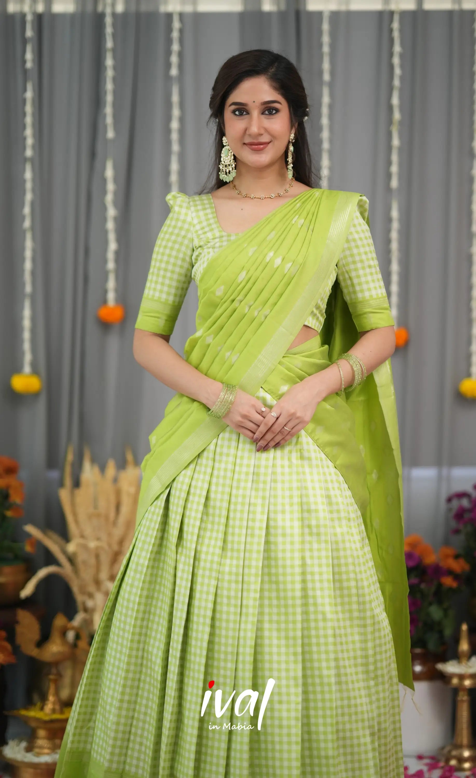 Padmakshi Blended Silk Halfsaree - Light Green Half Sarees