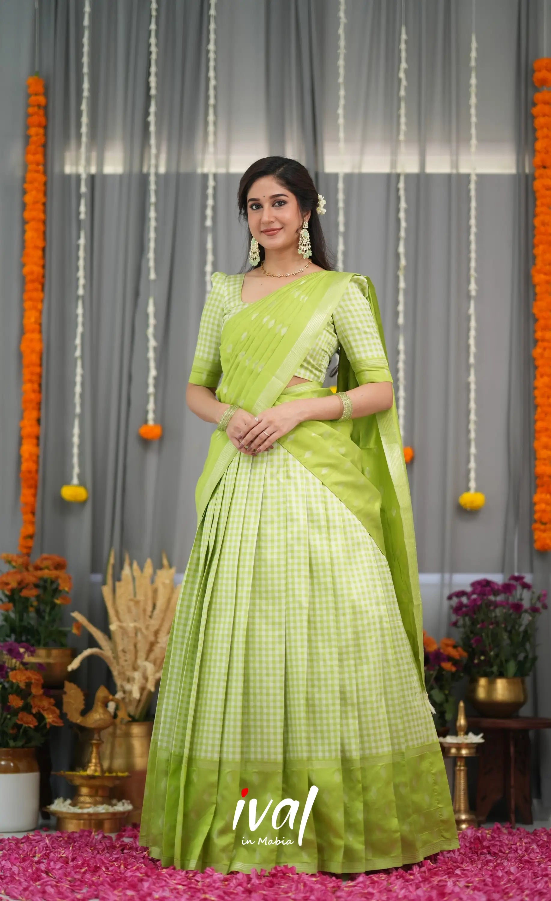 Padmakshi Blended Silk Halfsaree - Light Green Half Sarees