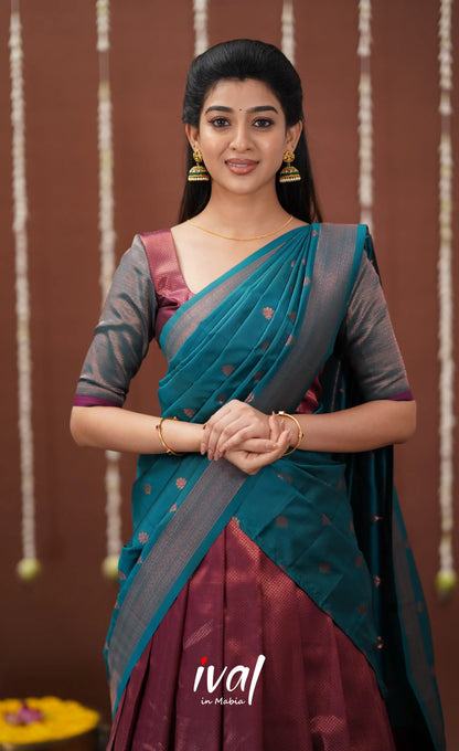 Padmakshi Blended Silk Halfsaree - Magenta And Turquoise Blue Half Sarees