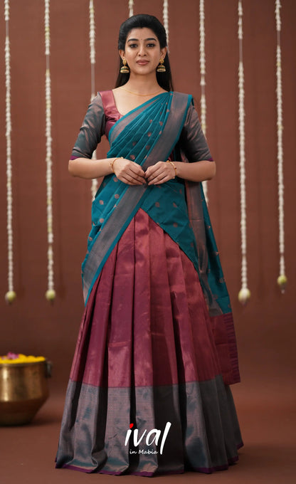 Padmakshi Blended Silk Halfsaree - Magenta And Turquoise Blue Half Sarees