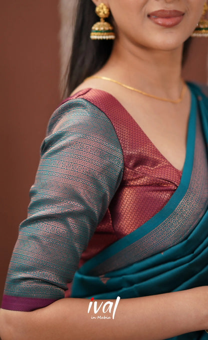 Padmakshi Blended Silk Halfsaree - Magenta And Turquoise Blue Half Sarees