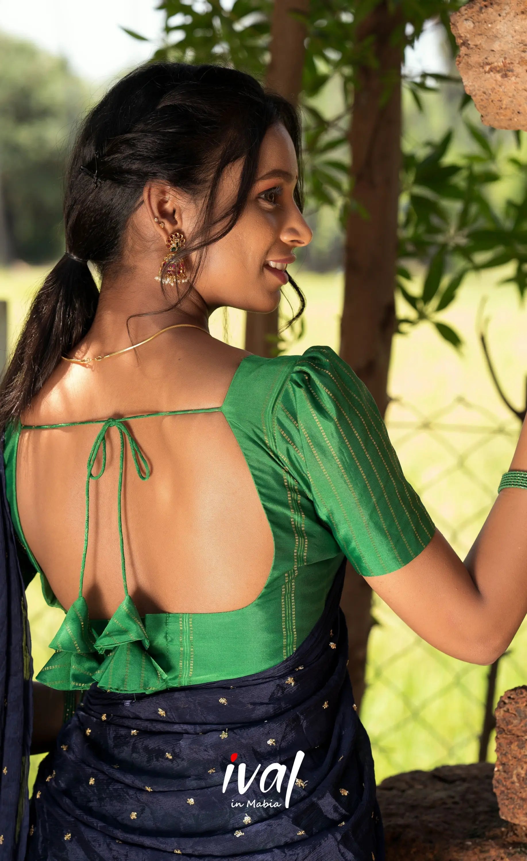 Padmakshi Blended Silk Halfsaree - Magenta Navy Blue and Green Half Sarees