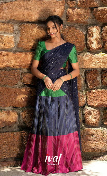 Padmakshi Blended Silk Halfsaree - Magenta Navy Blue and Green Half Sarees