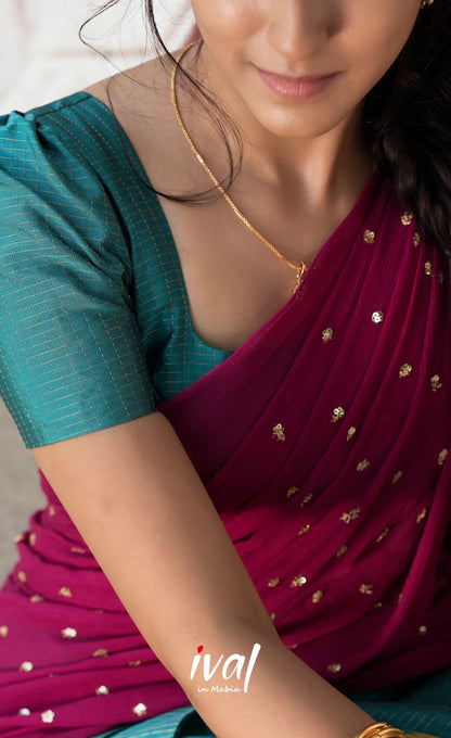 Padmakshi Blended Silk Halfsaree - Magenta Teal and Mustard Half Sarees