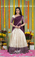 Padmakshi Blended Silk Halfsaree Off white and Magentaish Purple Half Sarees