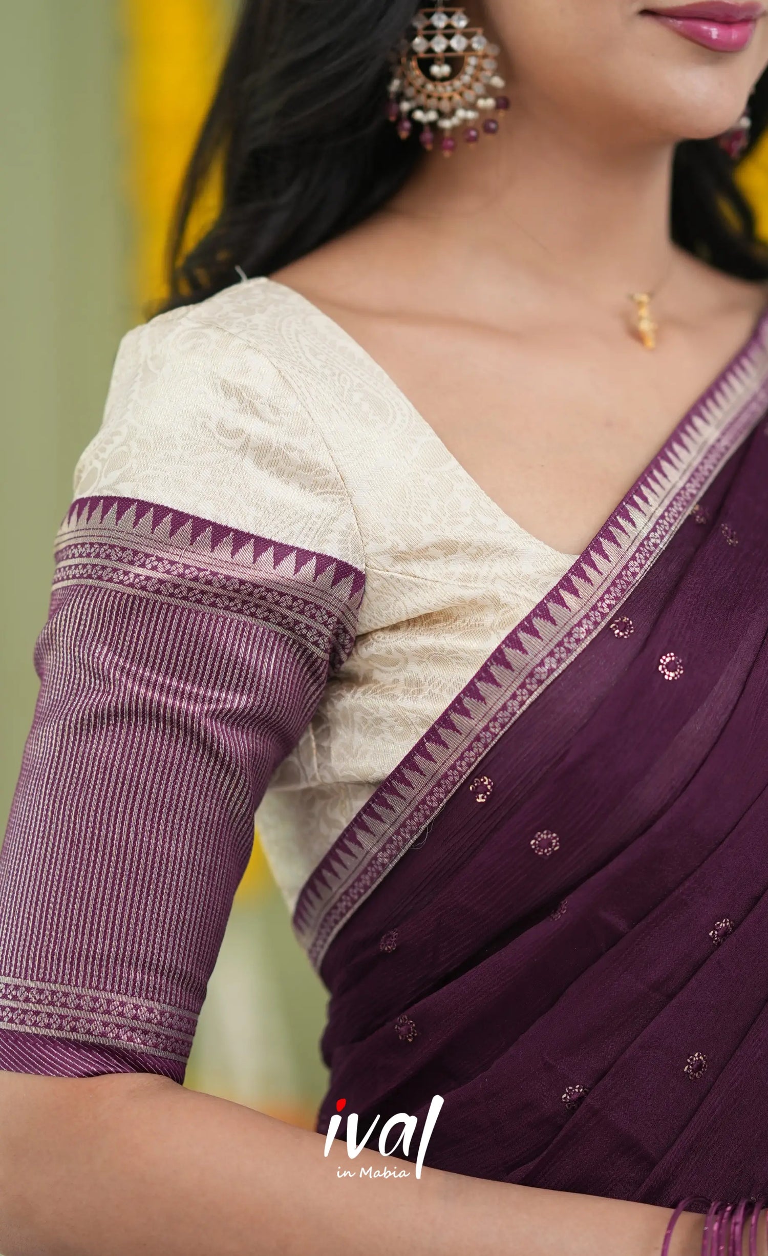 Padmakshi Blended Silk Halfsaree Off white and Magentaish Purple Half Sarees