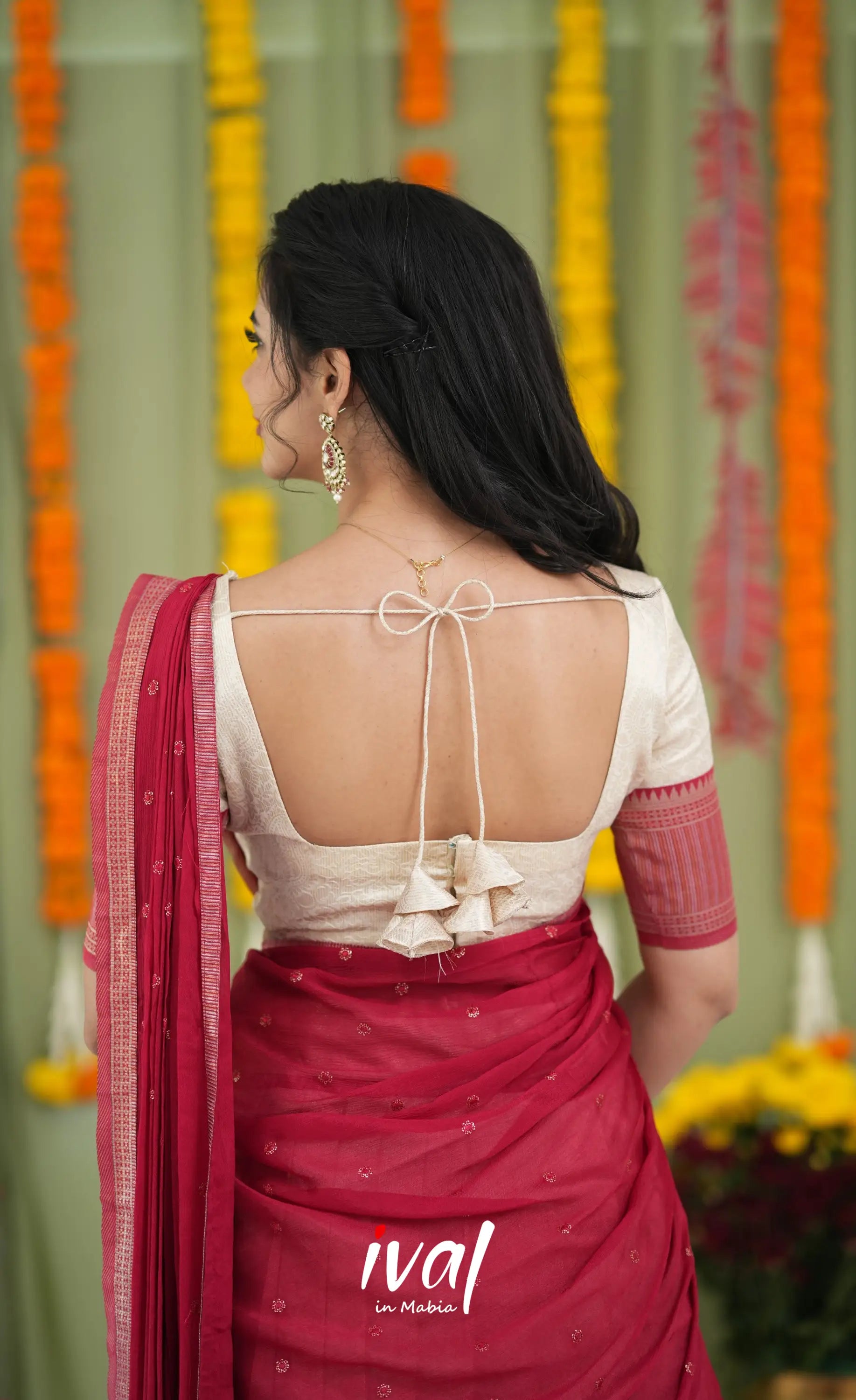 Padmakshi Blended Silk Halfsaree Off white and Red Half Sarees