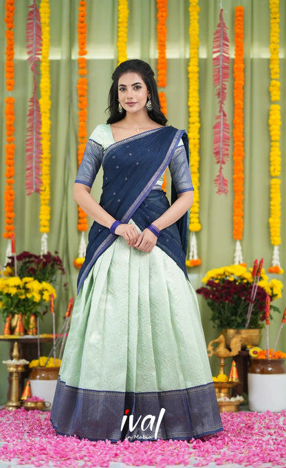 Padmakshi Blended Silk Halfsaree Pastel Blue and Dark Blue Half Sarees