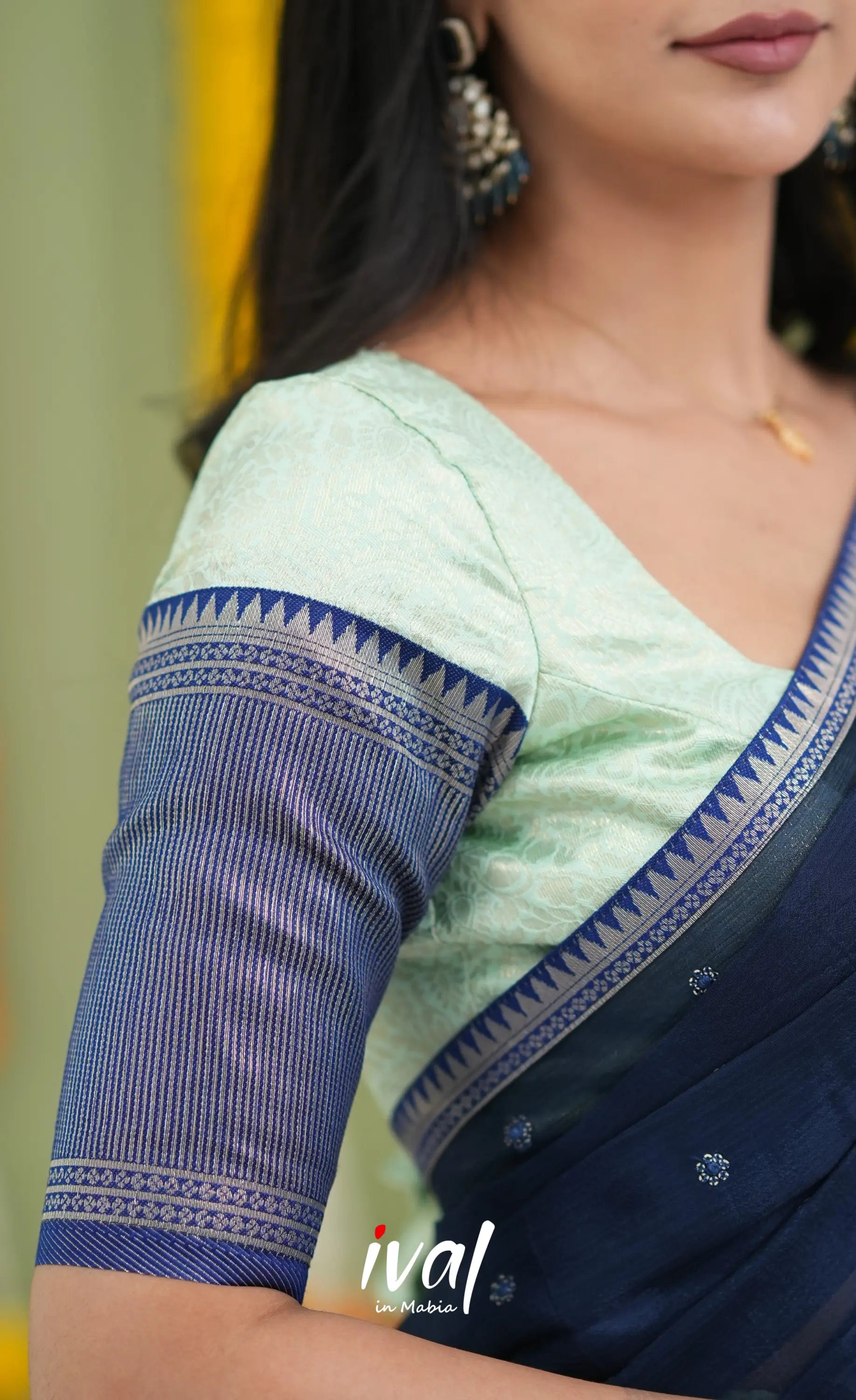 Padmakshi Blended Silk Halfsaree Pastel Blue and Dark Blue Half Sarees