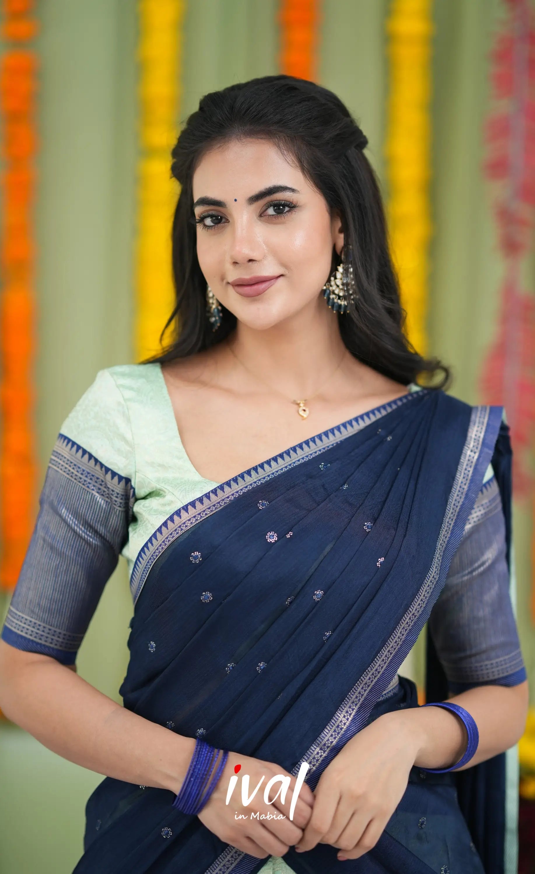 Padmakshi Blended Silk Halfsaree Pastel Blue and Dark Blue Half Sarees