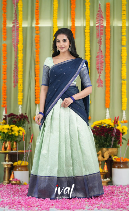 Padmakshi Blended Silk Halfsaree Pastel Blue and Dark Blue Half Sarees