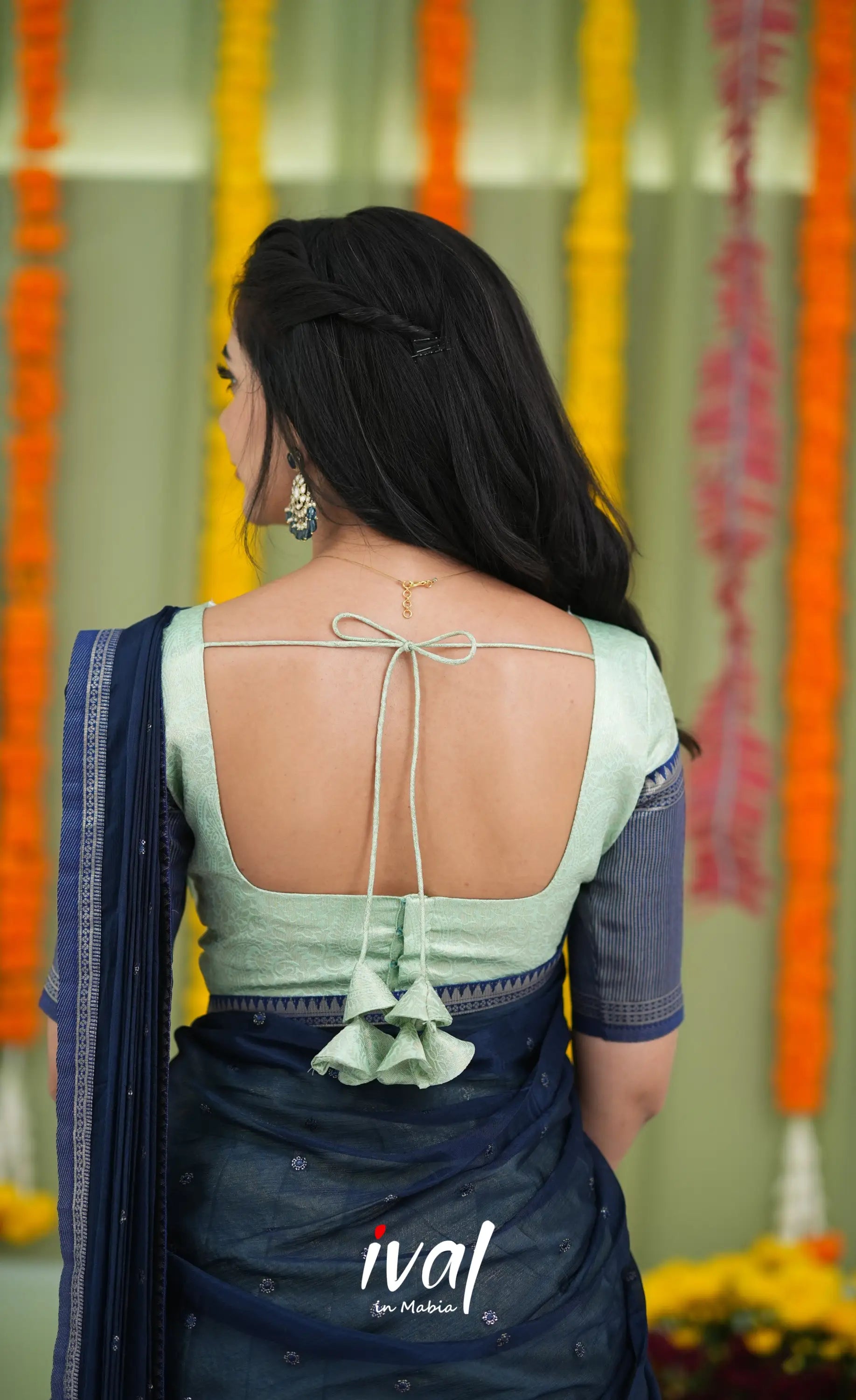 Padmakshi Blended Silk Halfsaree Pastel Blue and Dark Blue Half Sarees