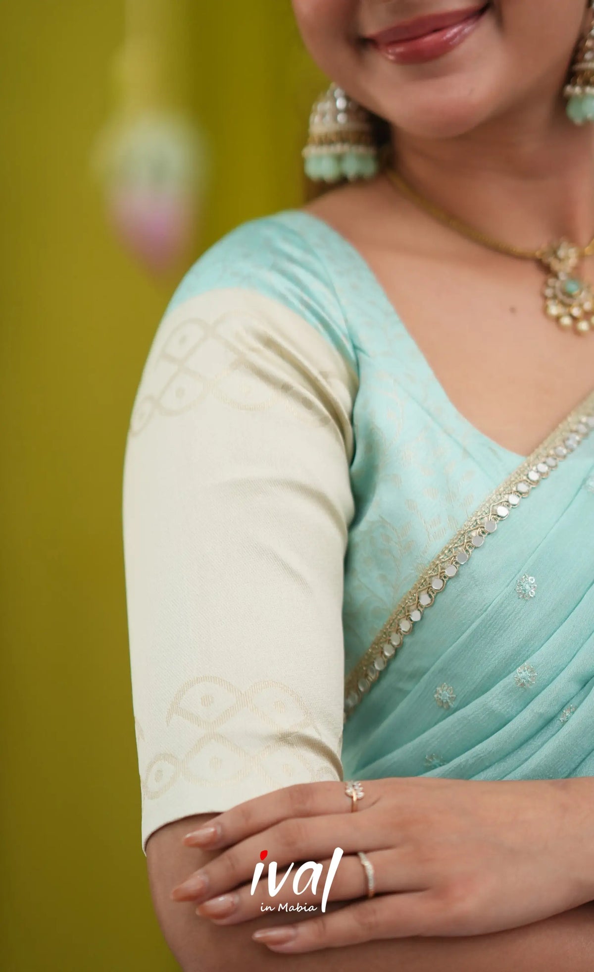Padmakshi Blended Silk Halfsaree - Pastel Blue and Off White - Half Sarees