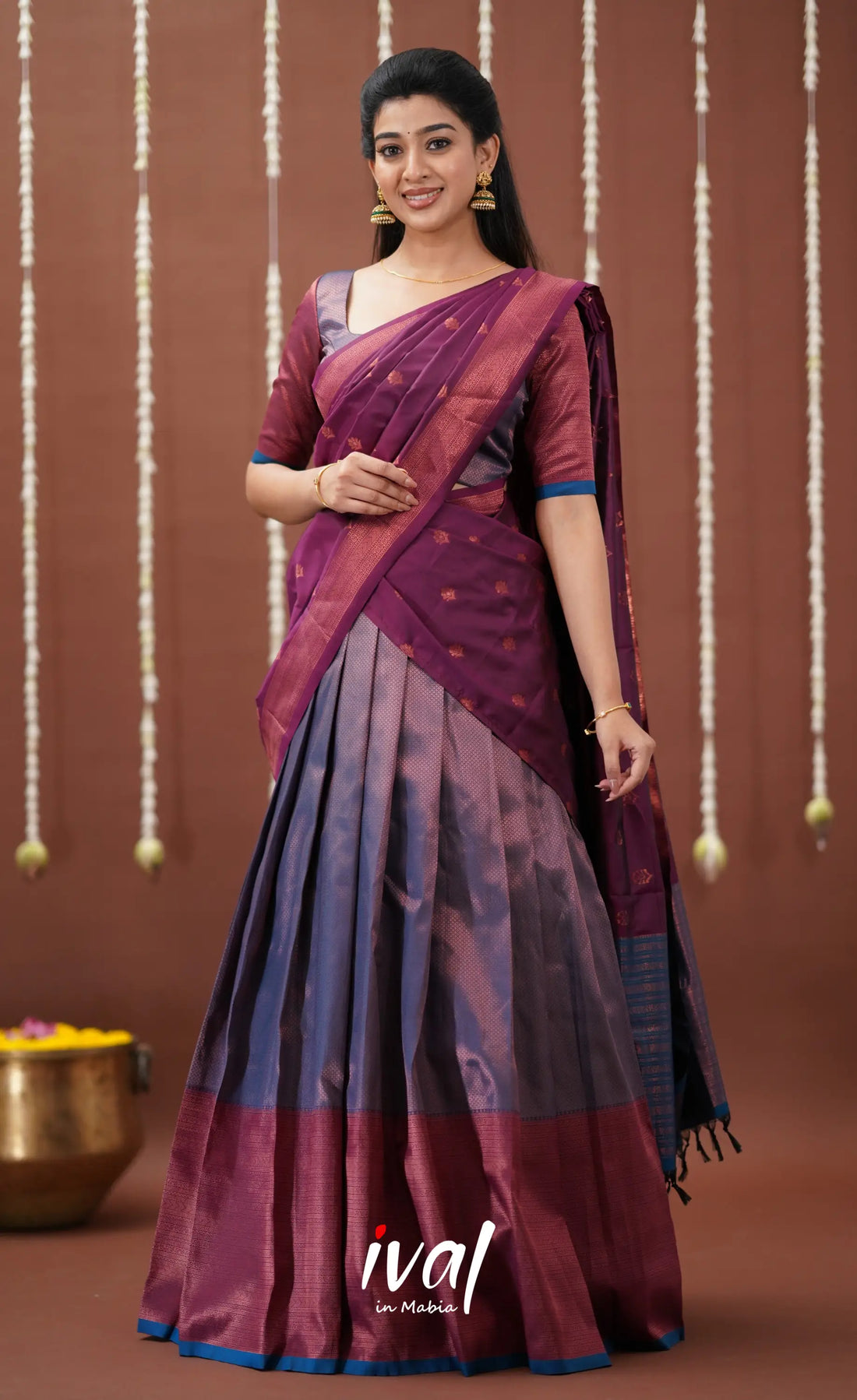 Padmakshi Blended Silk Halfsaree - Purple And Magenta Half Sarees