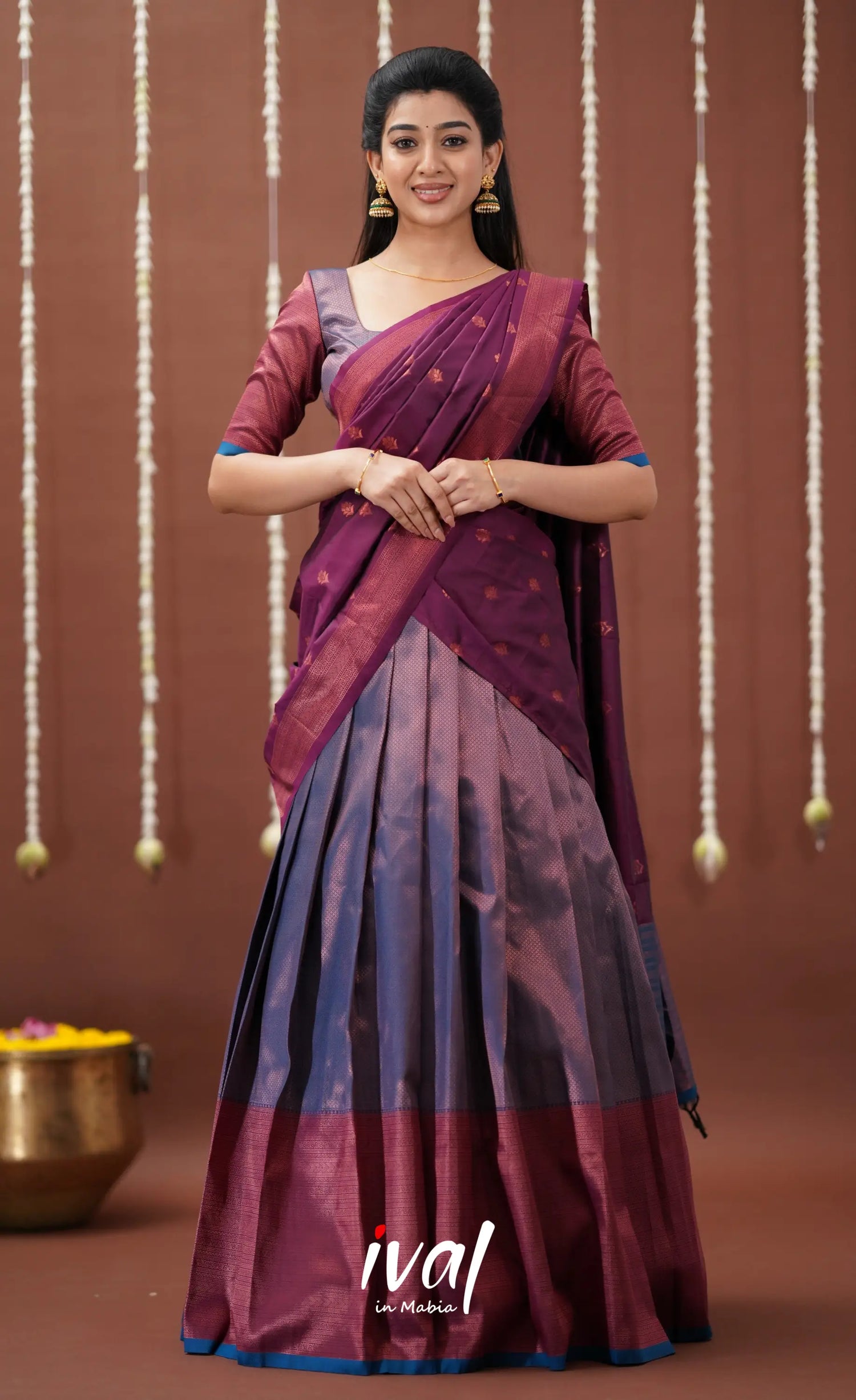 Padmakshi Blended Silk Halfsaree - Purple And Magenta Half Sarees