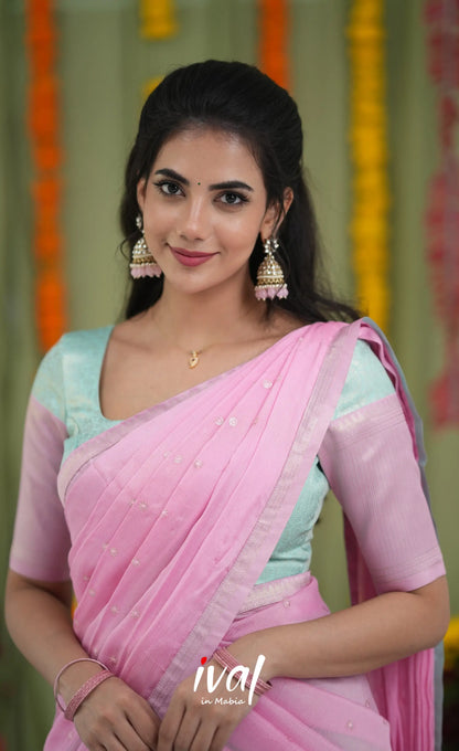 Padmakshi Blended Silk Halfsaree Sky Blue and Baby Pink Half Sarees