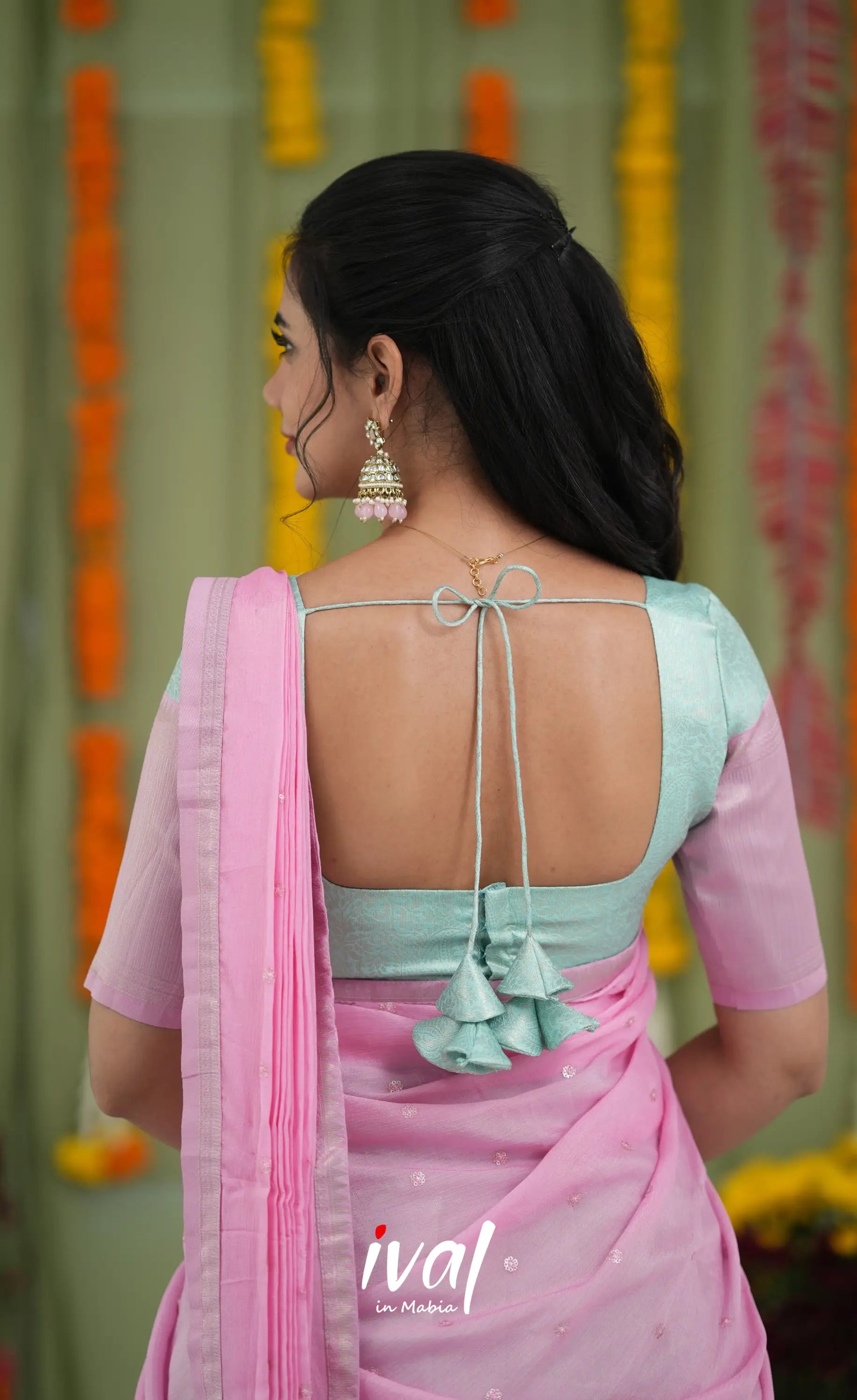 Padmakshi Blended Silk Halfsaree Sky Blue and Baby Pink Half Sarees