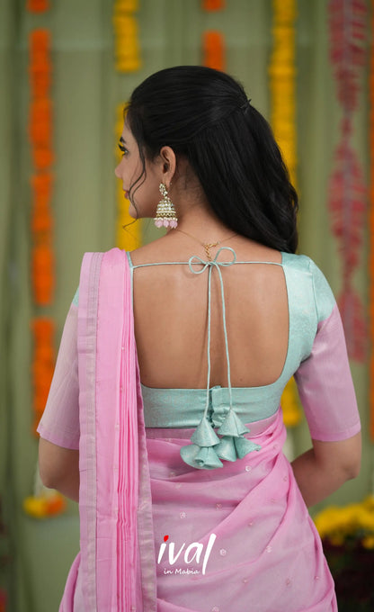 Padmakshi Blended Silk Halfsaree Sky Blue and Baby Pink Half Sarees