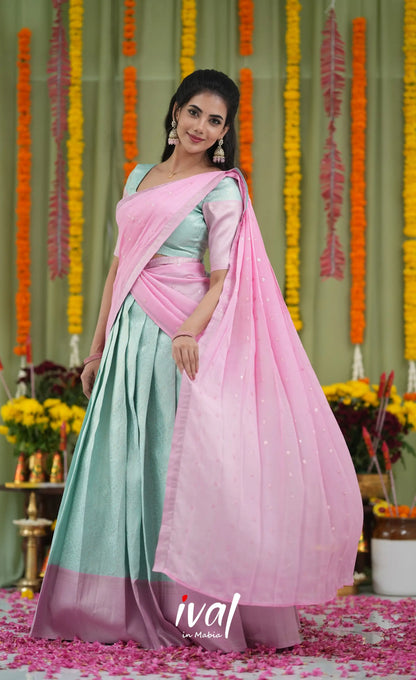 Padmakshi Blended Silk Halfsaree Sky Blue and Baby Pink Half Sarees
