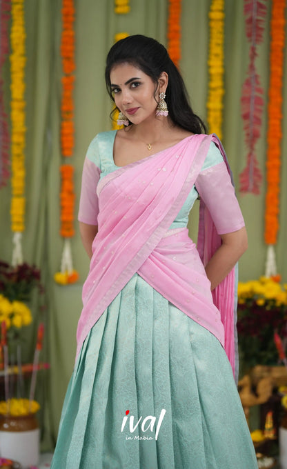 Padmakshi Blended Silk Halfsaree Sky Blue and Baby Pink Half Sarees