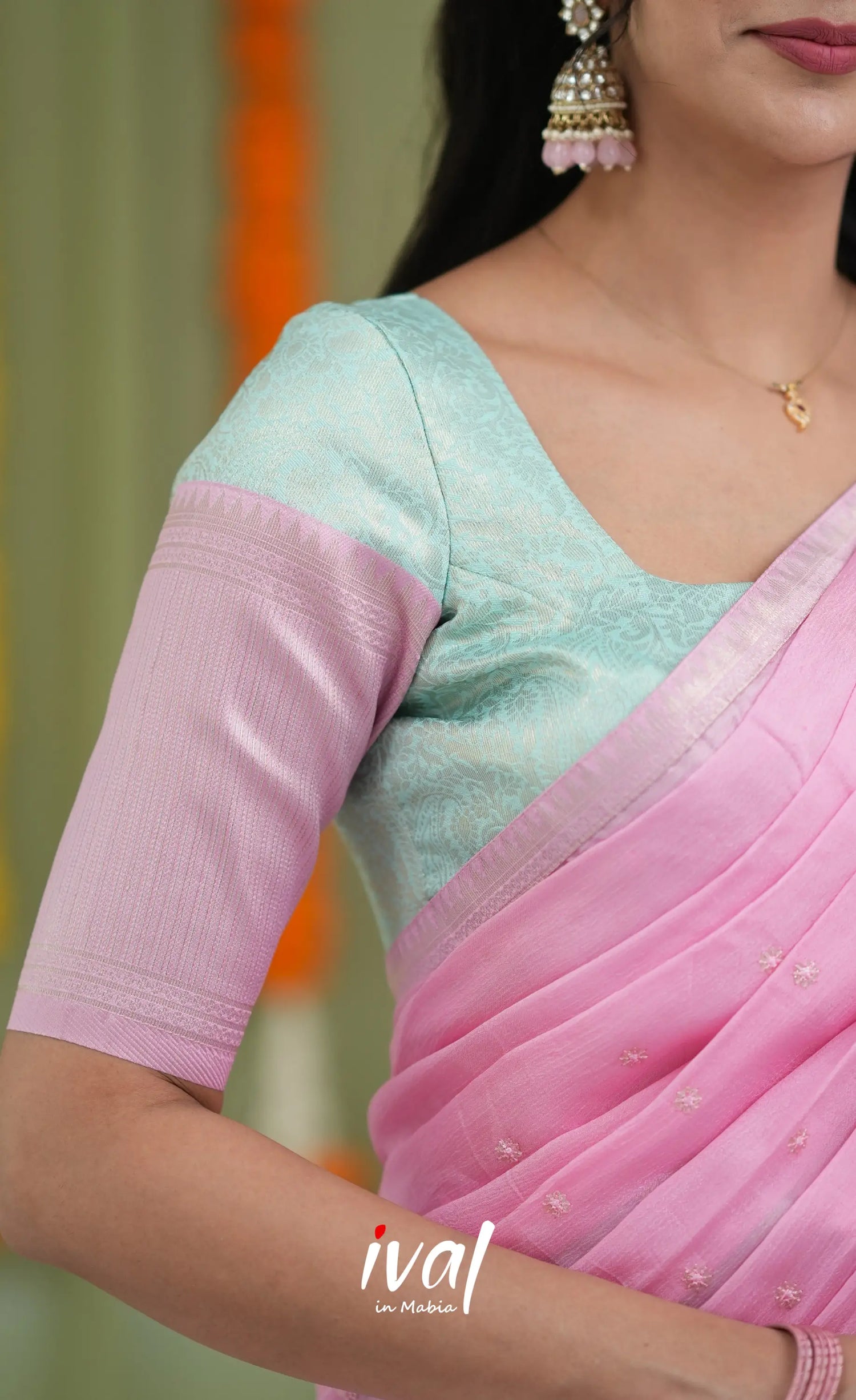 Padmakshi Blended Silk Halfsaree Sky Blue and Baby Pink Half Sarees