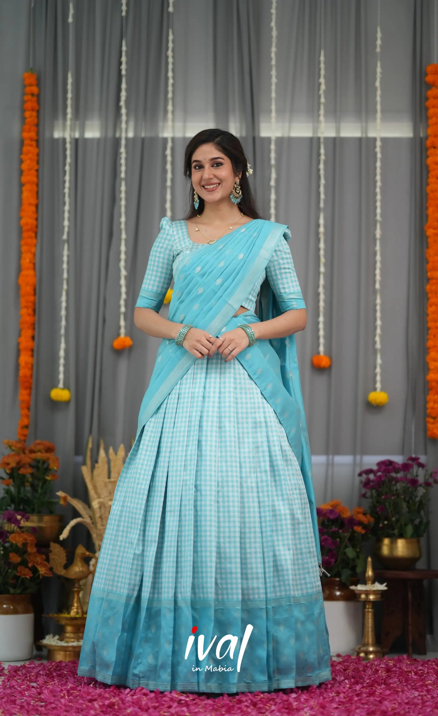 Padmakshi Blended Silk Halfsaree - Sky Blue Half Sarees