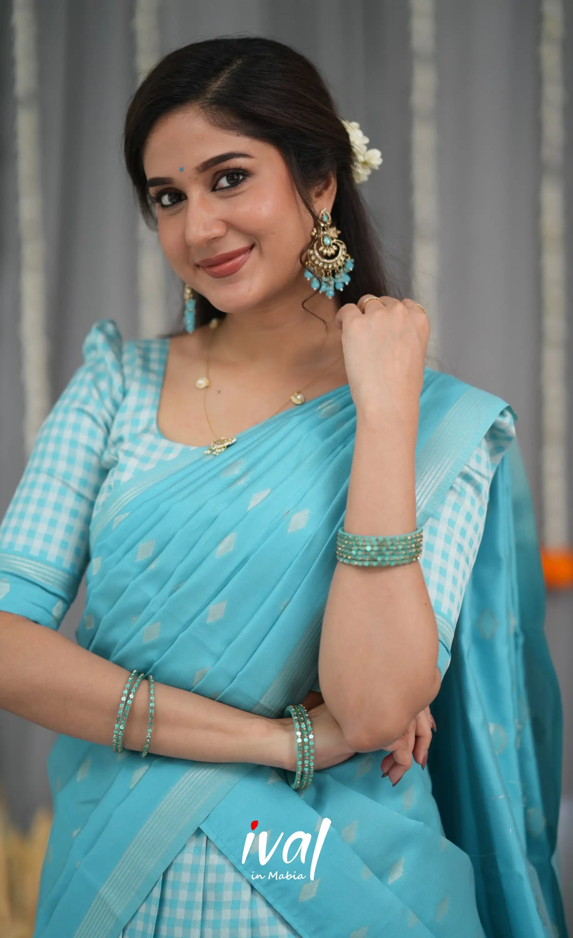 Padmakshi Blended Silk Halfsaree - Sky Blue Half Sarees