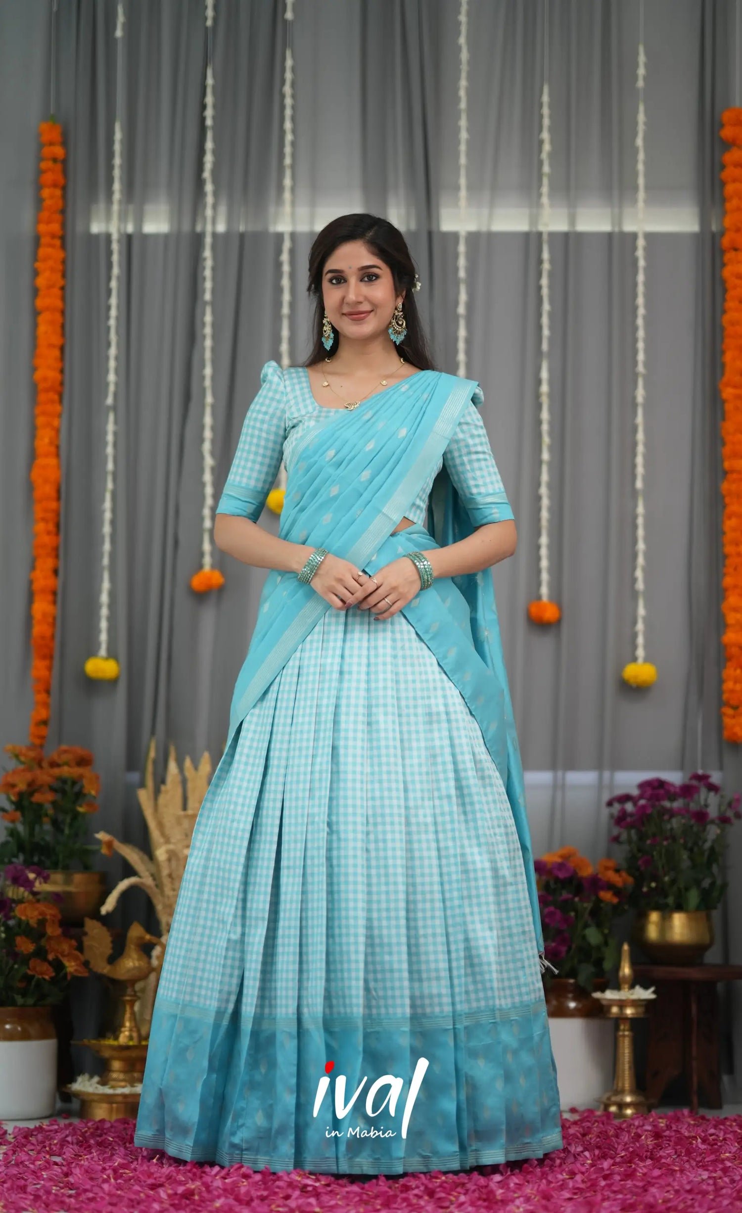 Padmakshi Blended Silk Halfsaree - Sky Blue Half Sarees