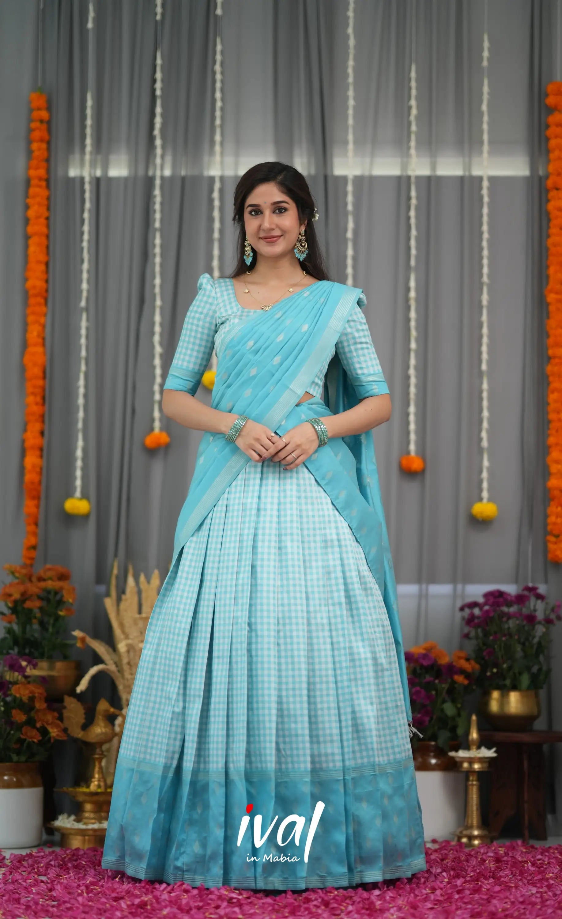 Padmakshi Blended Silk Halfsaree - Sky Blue Half Sarees