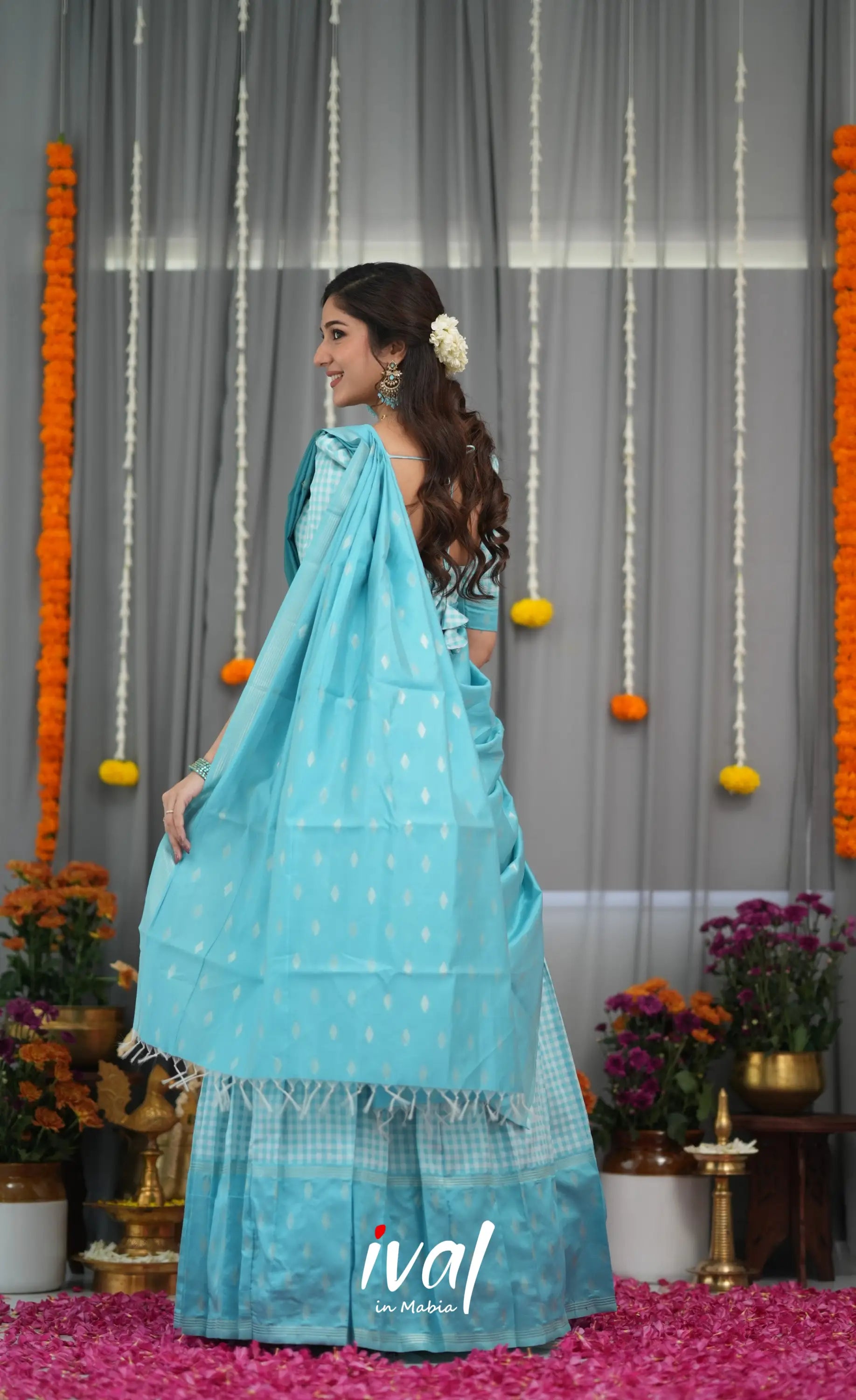 Padmakshi Blended Silk Halfsaree - Sky Blue Half Sarees