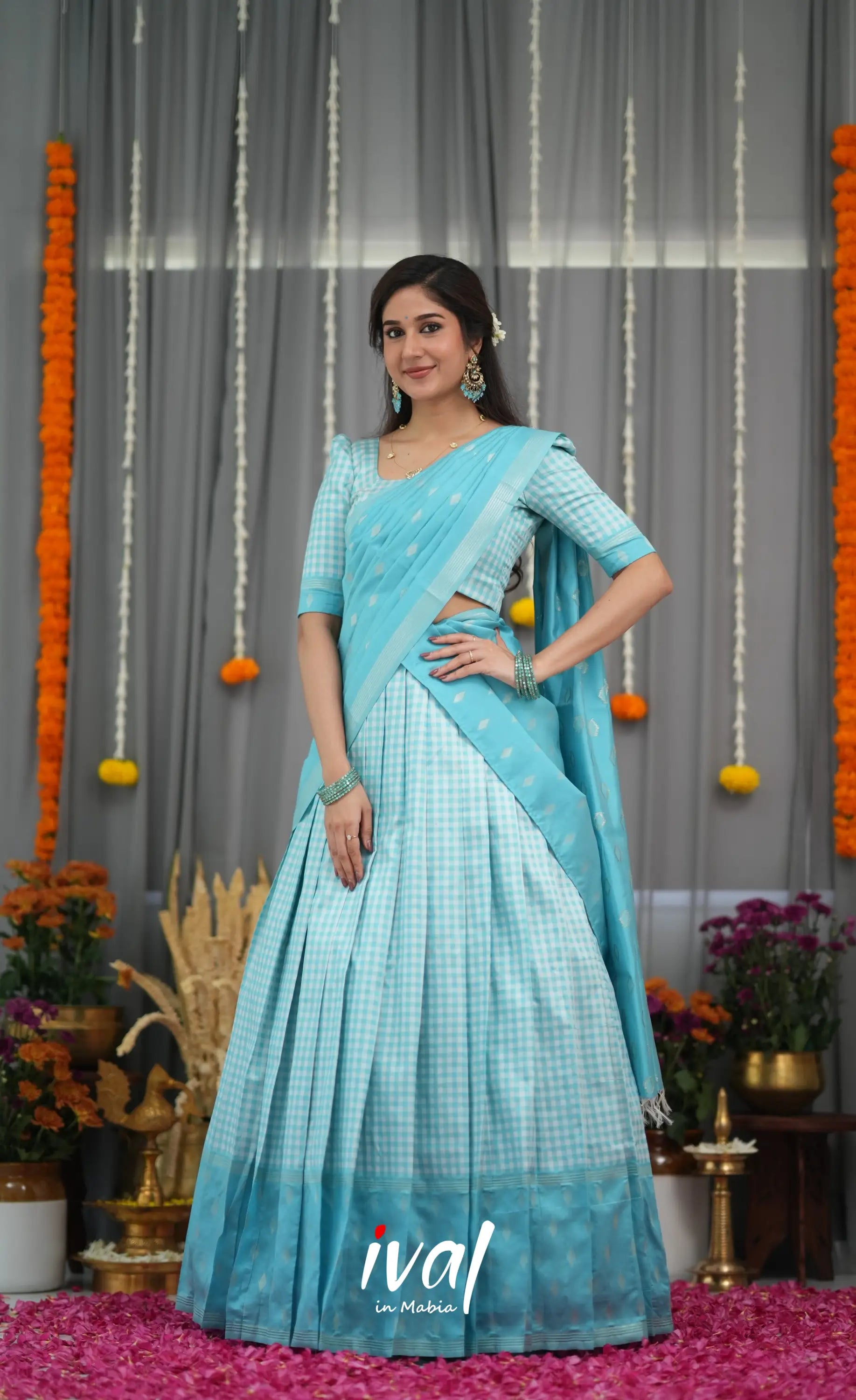 Padmakshi Blended Silk Halfsaree - Sky Blue Half Sarees