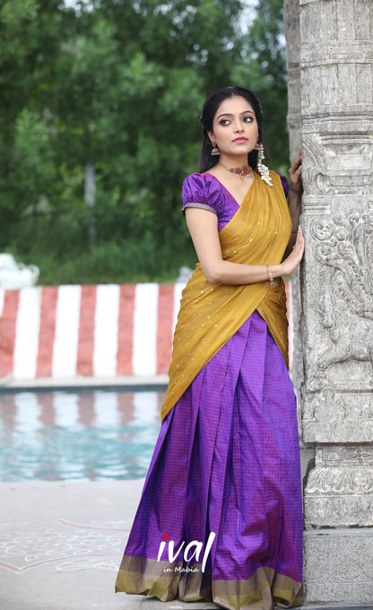 Padmakshi Blended Silk Halfsaree - Two-tone Purple and Mustard Half Sarees