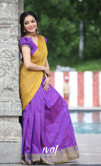 Padmakshi Blended Silk Halfsaree - Two-tone Purple and Mustard Half Sarees
