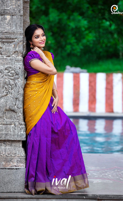 Padmakshi Blended Silk Halfsaree - Two-tone Purple and Mustard Half Sarees