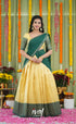 Padmakshi Blended Silk Halfsaree Yellow and Bottle Green Half Sarees