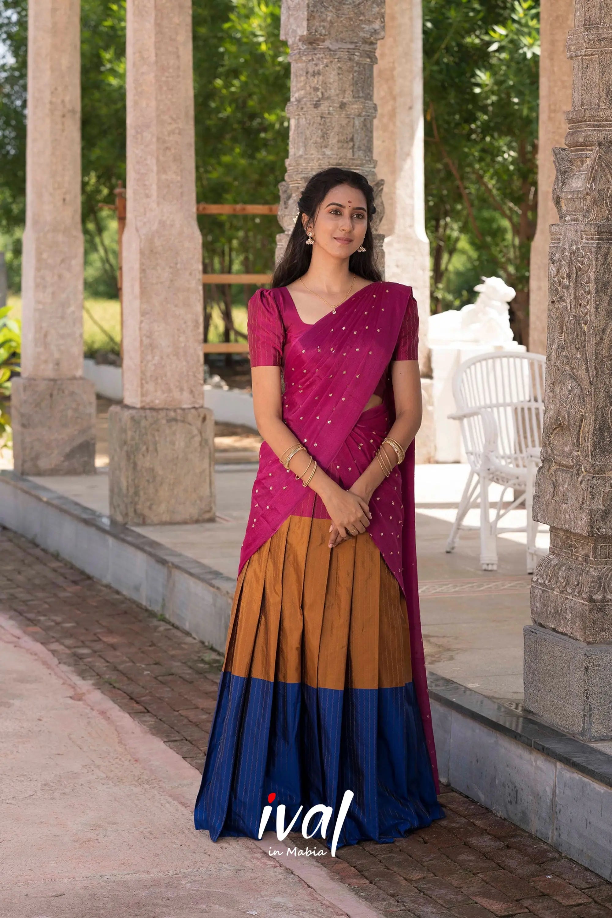 Padmakshi - Blue And Light Burgandy Silk Halfsaree Half Sarees