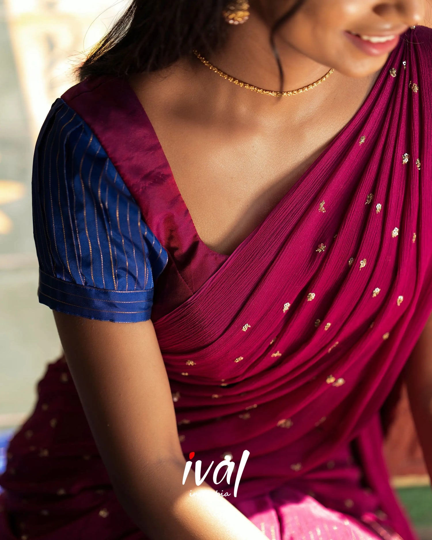 Padmakshi - Blue And Light Burgundy Silk Halfsaree Half Sarees