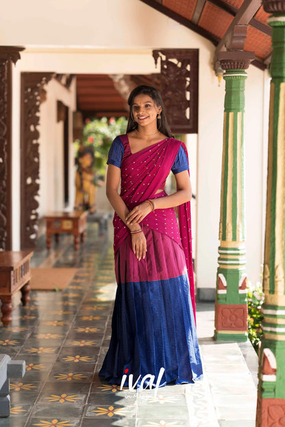 Padmakshi - Blue And Light Burgundy Silk Halfsaree Half Sarees