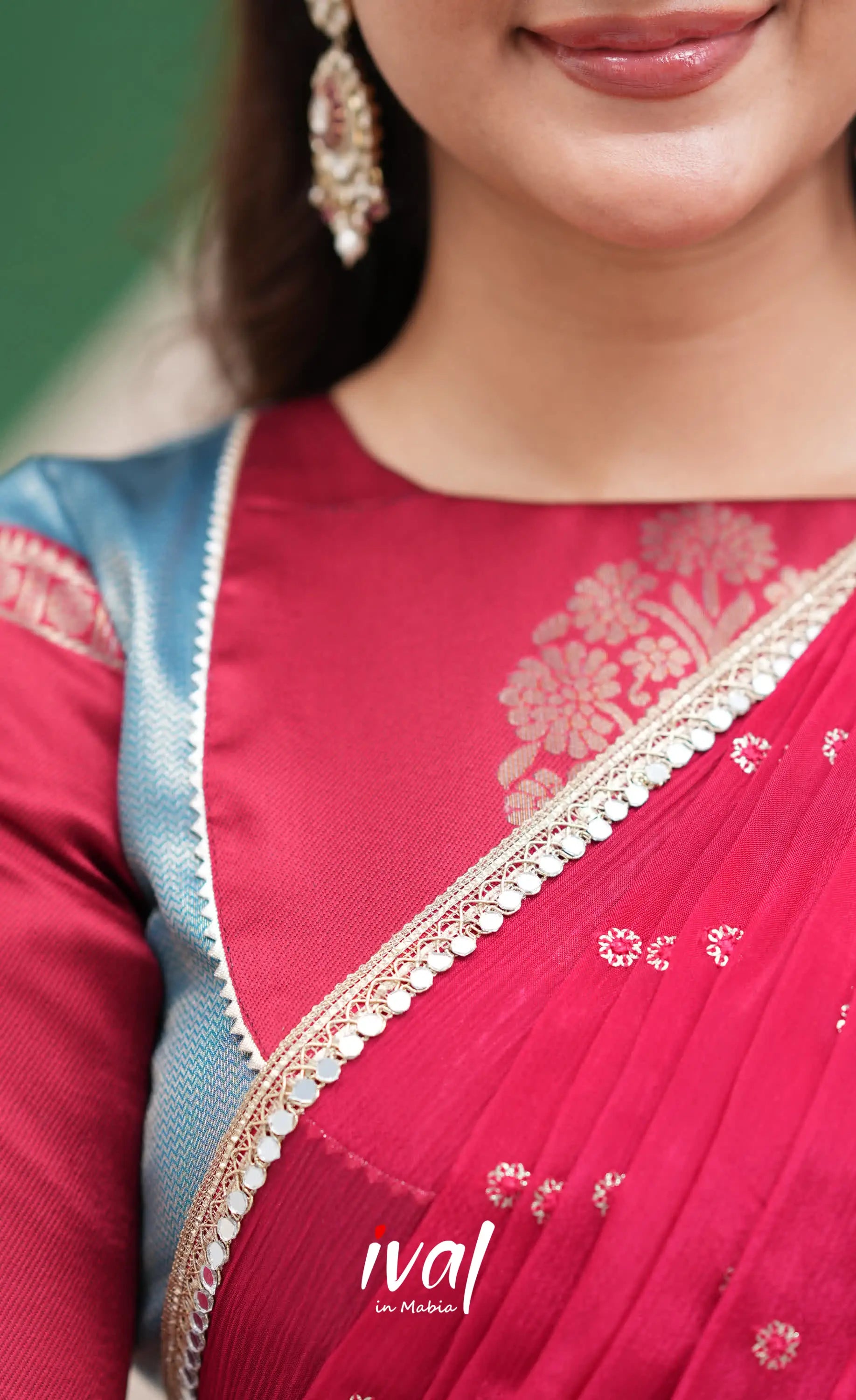 Padmakshi Blue and Red Blended Silk Halfsaree Half Sarees