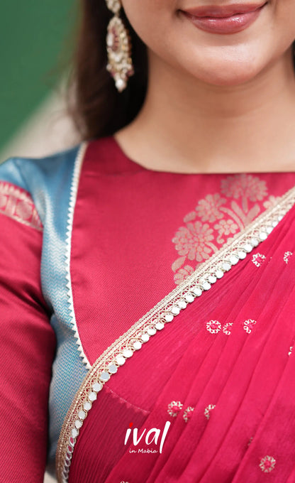 Padmakshi Blue and Red Blended Silk Halfsaree Half Sarees