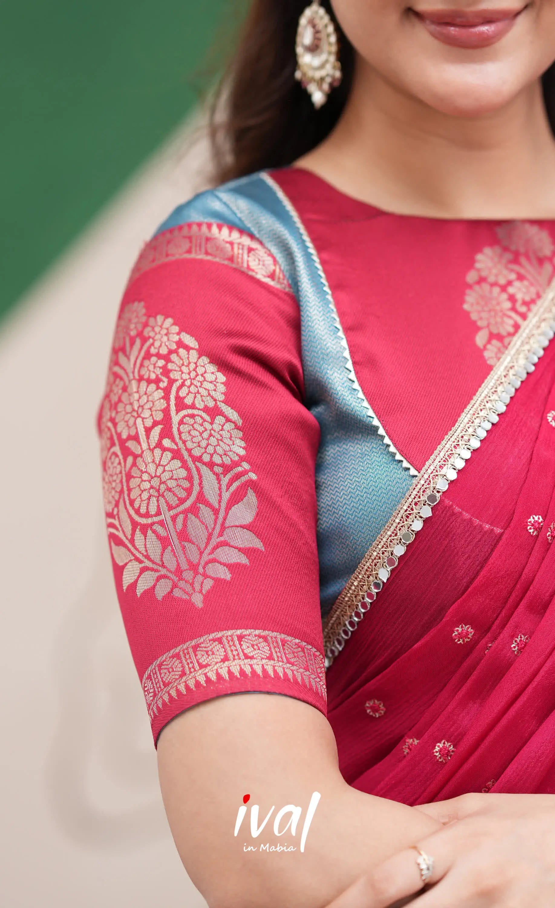 Padmakshi Blue and Red Blended Silk Halfsaree Half Sarees