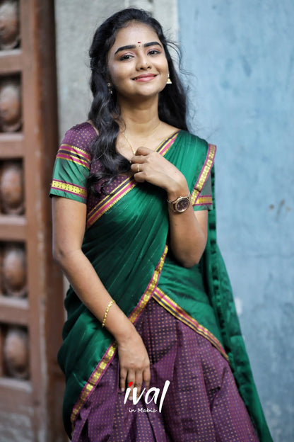 Padmakshi - Bottle Green And Brownsemi Silk Halfsaree Half Sarees