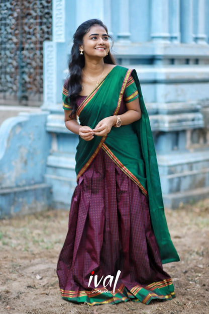 Padmakshi - Bottle Green And Brownsemi Silk Halfsaree Half Sarees