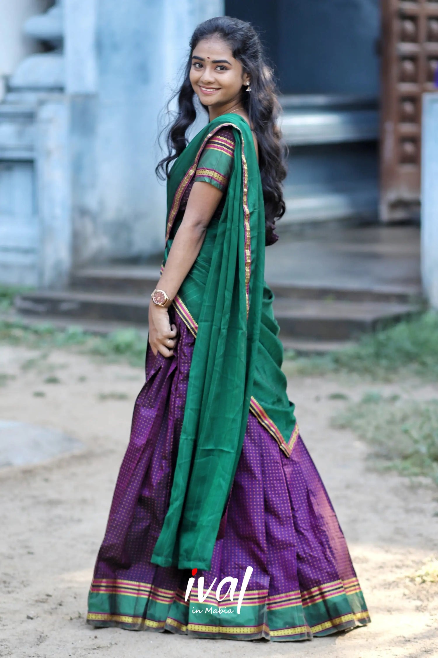 Padmakshi - Bottle Green And Brownsemi Silk Halfsaree Half Sarees