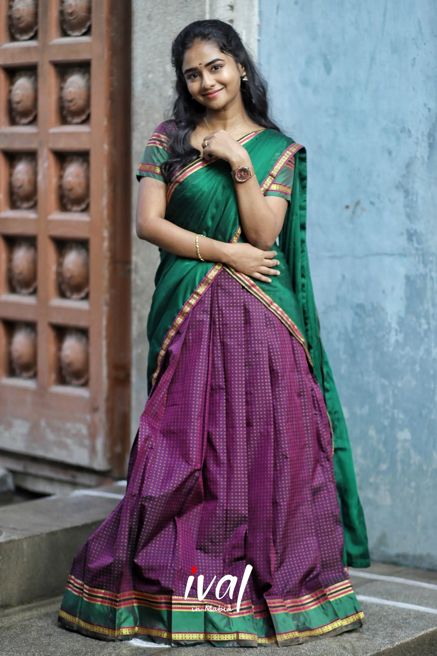 Padmakshi - Bottle Green And Brownsemi Silk Halfsaree Half Sarees
