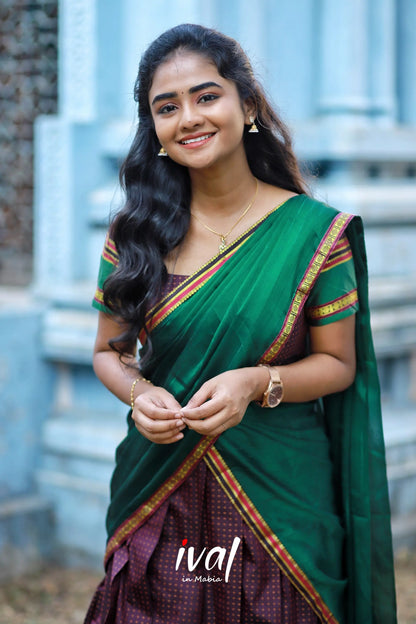 Padmakshi - Bottle Green And Brownsemi Silk Halfsaree Half Sarees