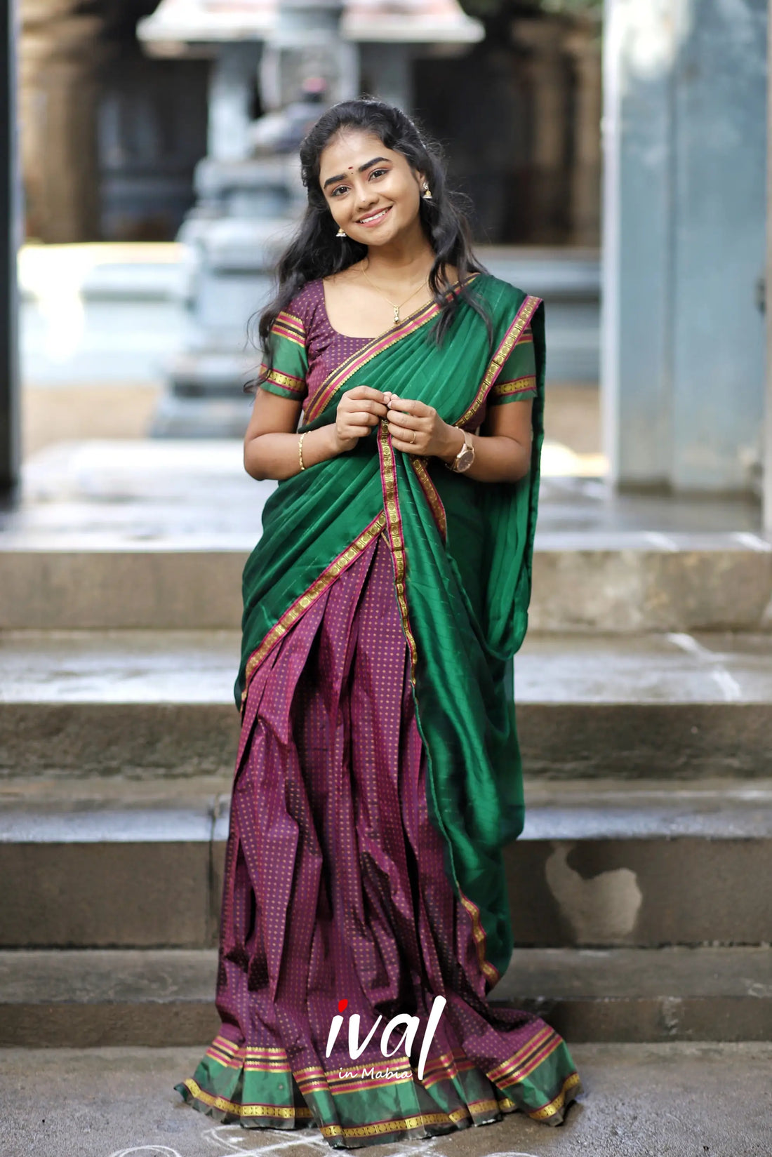 Padmakshi - Bottle Green And Brownsemi Silk Halfsaree Half Sarees