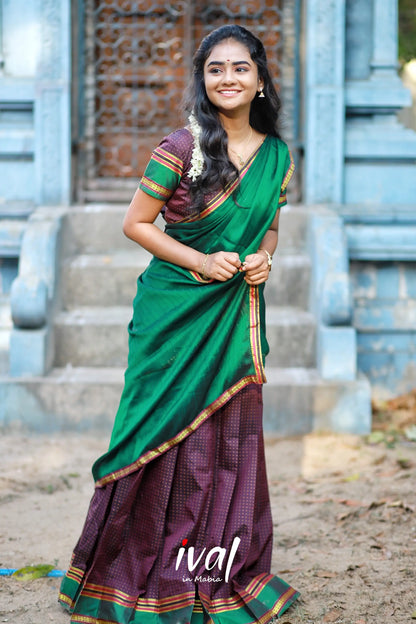 Padmakshi - Bottle Green And Brownsemi Silk Halfsaree Half Sarees